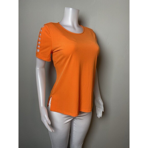 F. Michael Kors Top M Orange Blouse Short Sleeve Round Neck NWT $68 - Picture 2 of 10